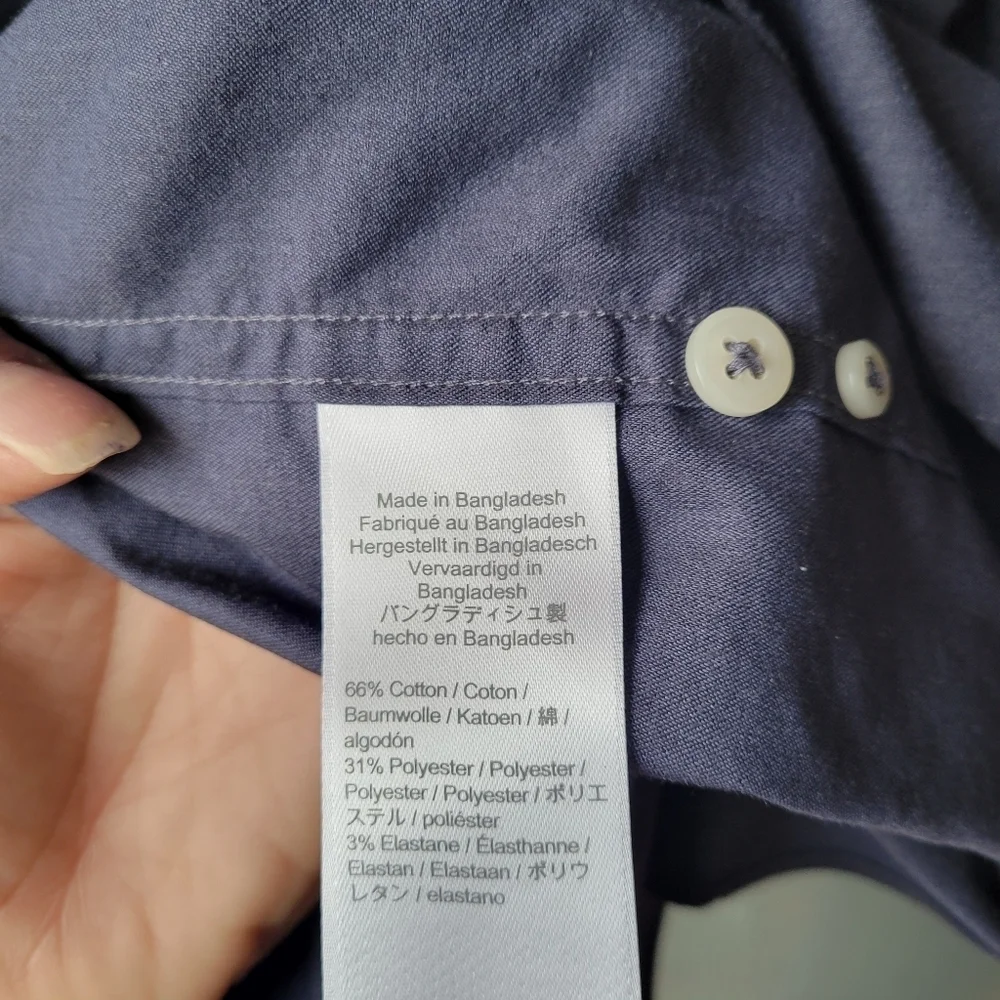 J. Crew Performance Stretch Twill Button Down Men's Shirt True Navy Heather Med